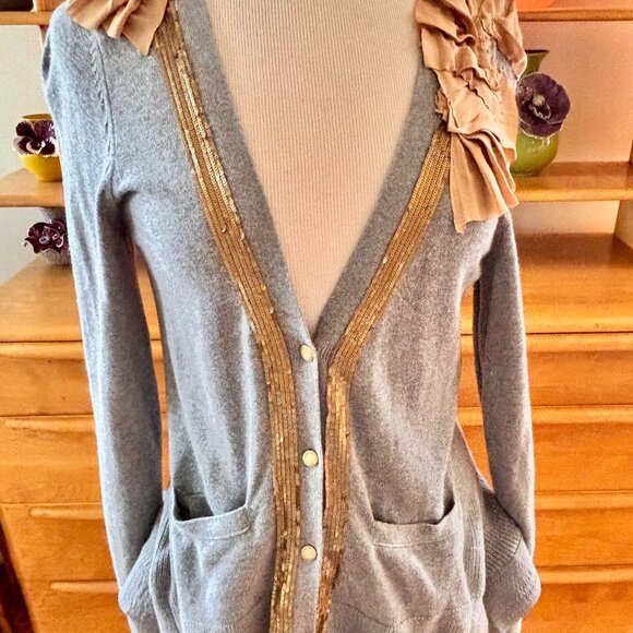 Anthropologie Vermeil Sequins Cardigan Sweater by Yellow Bird Size M Gray - Picture 1 of 16